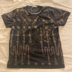 Valentino navy blue and Gold Cosmic Print T-Shirt